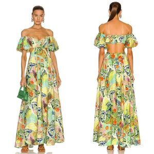 STAUD Coliseum Off-the-shoulder Print Maxi Dress In Green